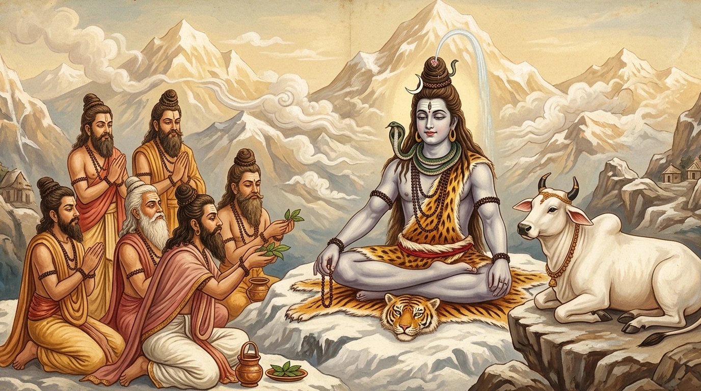 Lord Sadashiva on Mount Kailasa Shiva Sahasranama Classical Painting