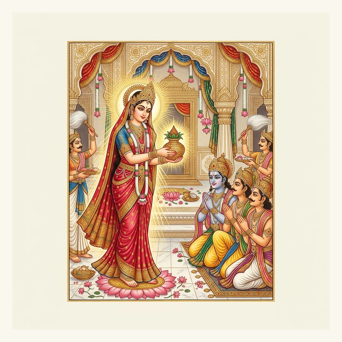 Lord Viṣṇu as the radiant Mohinī Mūrti holding the golden pot of immortal Amṛta nectar