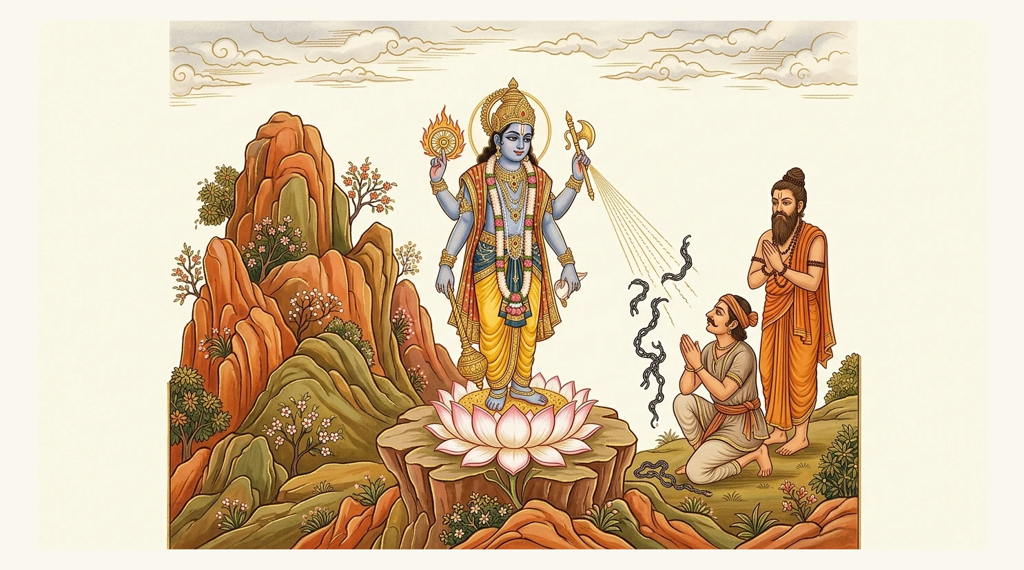 Lord Padmanābha wielding the golden goad of spiritual discernment on Mount Vindhya