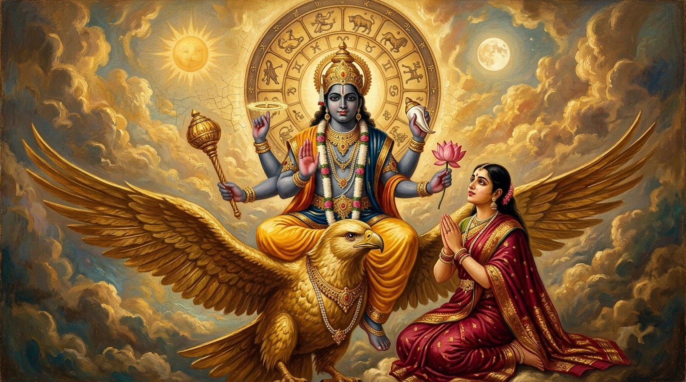 Lord Purushottama blessing Adhika Masa Classical Painting