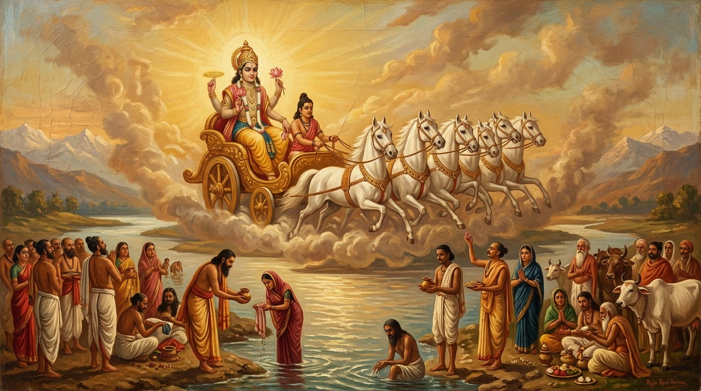 Lord Surya Sankranti Solar Chariot Classical Painting